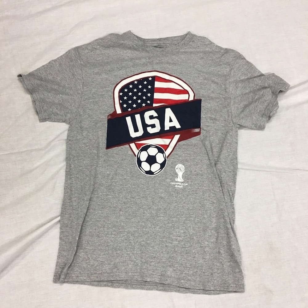 Gildan Gray USA Soccer Shield Tee with Red, White & Blue